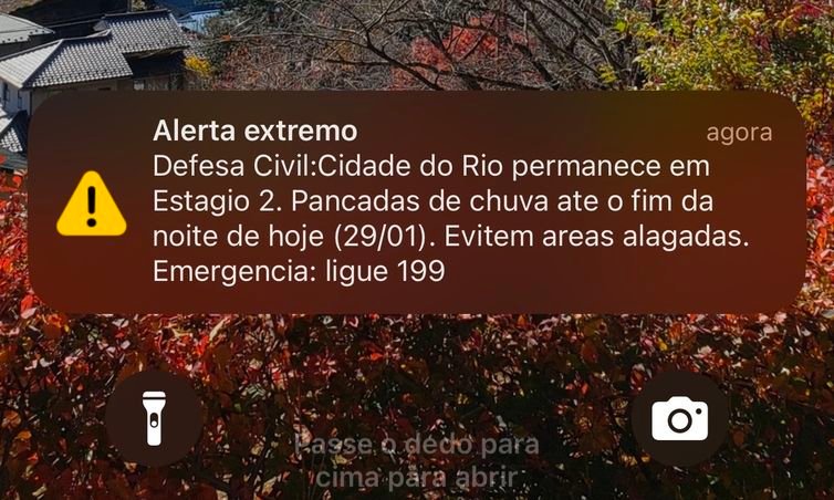 Defesa Civil/Divulgação Brasília (DF), 29/01/2025 - Alerta enviado a celulares do Rio de Janeiro pela primeira vez nesta quarta-feira. Foto: Defesa Civil/Divulgação