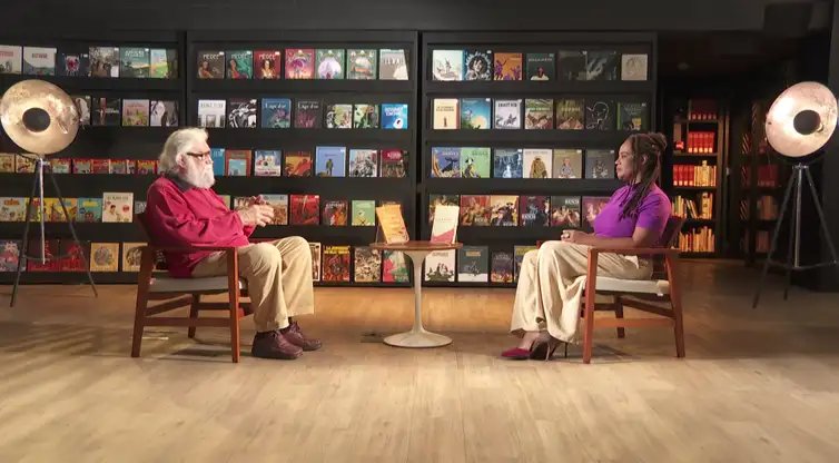 TV Brasil/Divulgação Rio de Janeiro (RJ), 20.08.2024 - Escritor Leonardo Boff ao lado da apresentadora Eliana Alves, apresenta novo livro no Trilha de Letras. Foto: TV Brasil/Divulgação