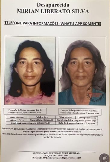 Cartaz sobre o desaparecimento de Mirian Liberato, em 1999 