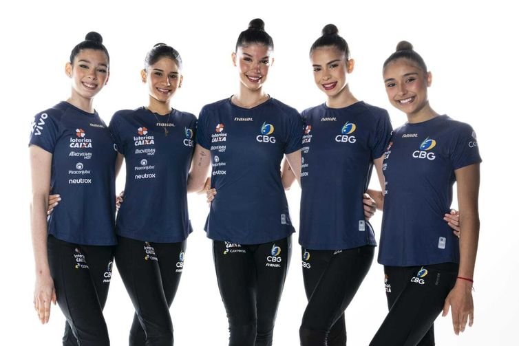 Duda Arakaki, Nicole Pircio, Sofia Madeira, Maria Paula Caminha e Mariana Gonçalves - conjunto do brasil no Mundial de ginática rítmica no Rio de Janeiro, de 20 a 24 de agosto de 2025