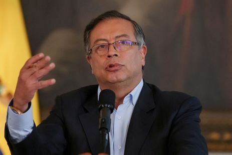 FILE PHOTO: Colombian President Gustavo Petro speaks to journalists about his government's first 100 days, in Bogota