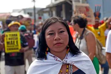 Belém (PA), 17/11/2025 - Vilma Vera Caletana Rios, liderança do povo Ava Guarani, participa da Marcha Global dos Povos Indígenas - A Resposta Somos Nós, evento paralelo à COP30. Foto: Bruno Peres/Agência Brasil