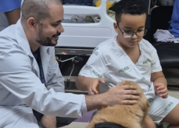 Cadelinha terapeuta Lola encanta crianças e adultos durante visita ao Hospital Roberto Santos | SECOM