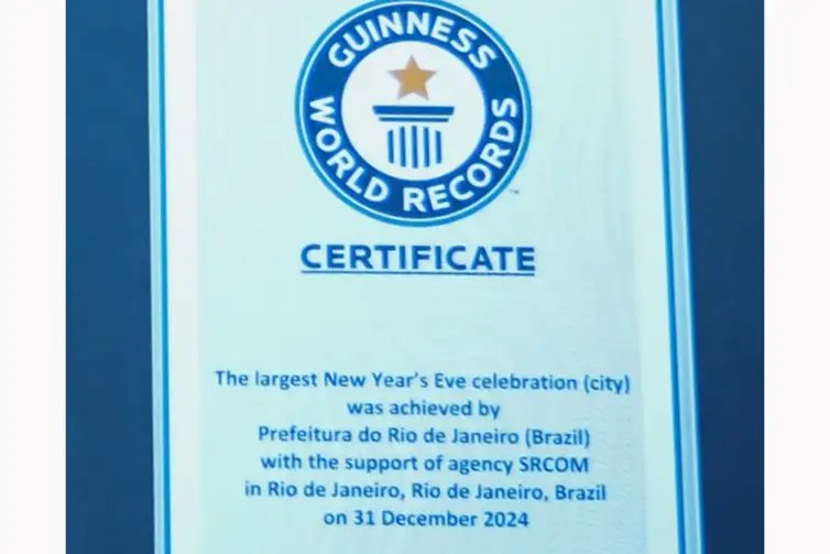 Rafael Catarcione/Prefeitura do Rio Rio de Janeiro (RJ), 30/12/2025 - Rio de Janeiro é reconhecido pelo GUINNESS WORLD RECORDS como o Maior Réveillon do Mundo. O título foi concedido após análise dos critérios estabelecidos pelo GUINNESS WORLD RECORDS. Foto: Rafael Catarcione/Prefeitura do Rio