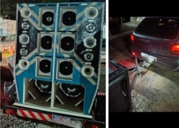 PM apreende carro e som paredão irregulares na Bahia; suspeitos fugiram